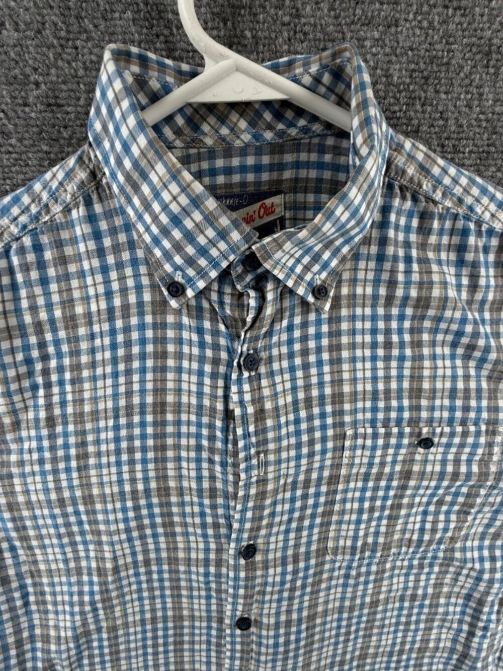 Johnnie-o Blue Gray Check Button Up Shirt Long Sleeve Pocket Small Hangin Out